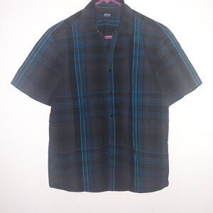 Mens Alfani Button down Shirt, Small Black w/Blue and Corey Pattern Dress Shirt